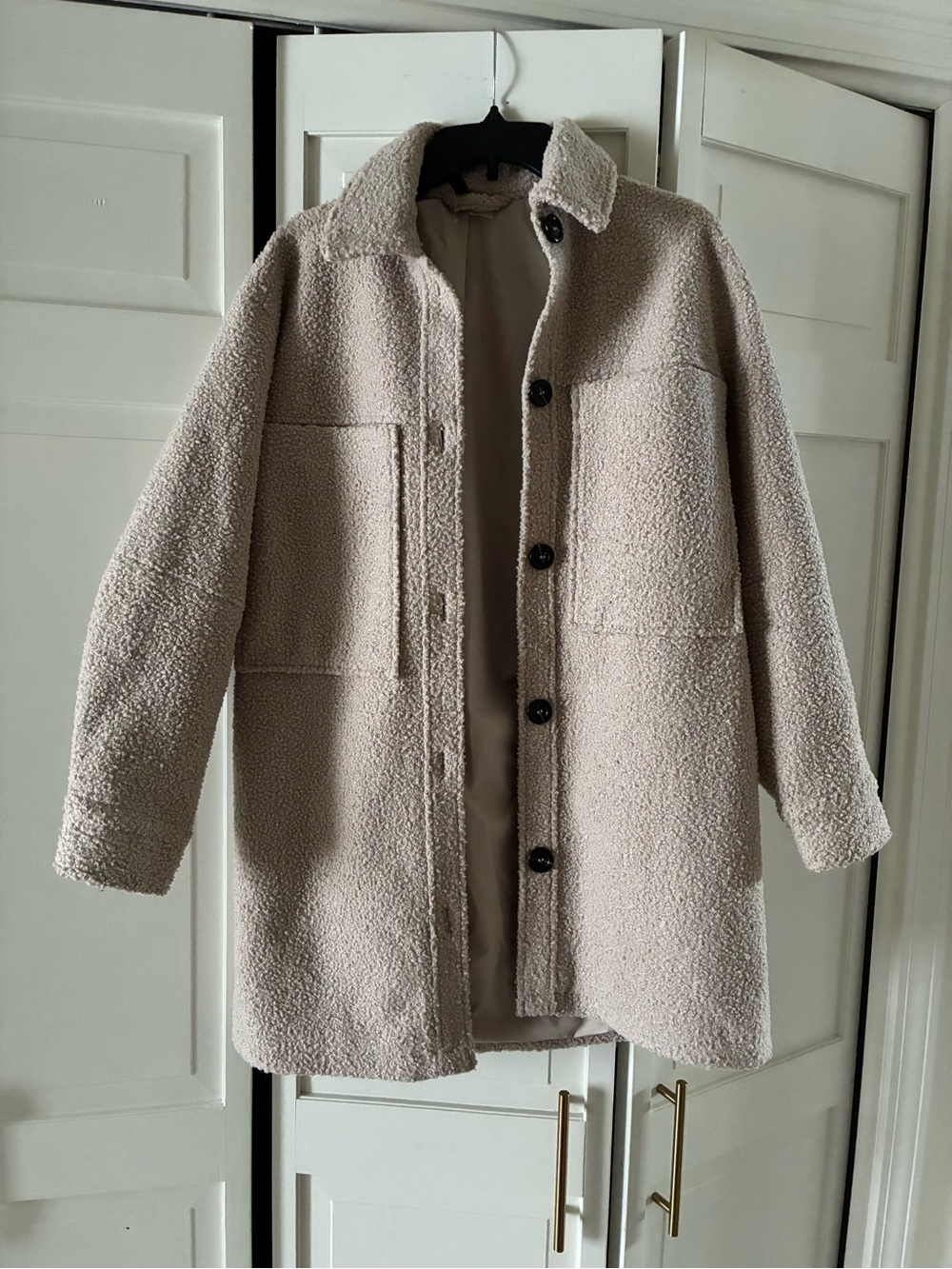 H&M Cream Sherpa Button-Up Coat